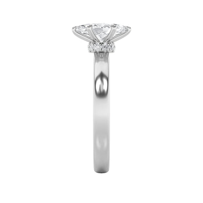 2CTW Marquise Lab-Grown Diamond Prong Hidden Halo Plain Shank Engagement Ring 15 Stones