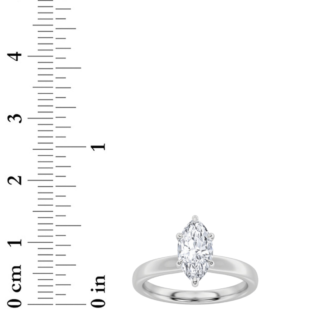 2CTW Marquise Lab-Grown Diamond Prong Hidden Halo Plain Shank Engagement Ring 15 Stones