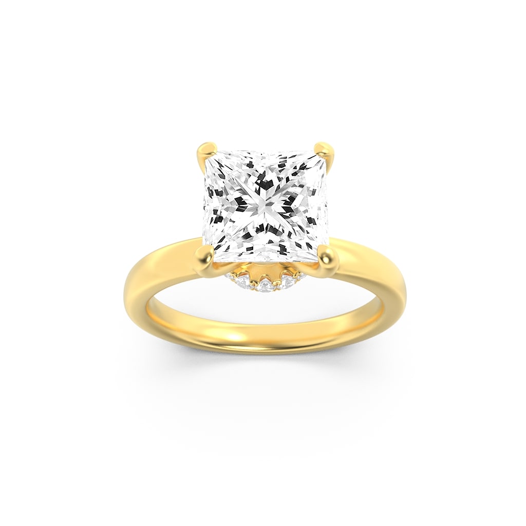 3CTW Princess Lab-Grown Diamond Prong Hidden Halo Plain Shank Engagement Ring 16 Stones