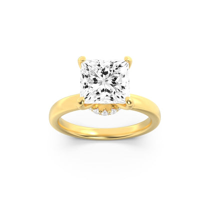 3CTW Princess Lab-Grown Diamond Prong Hidden Halo Plain Shank Engagement Ring 16 Stones