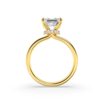 3CTW Princess Lab-Grown Diamond Prong Hidden Halo Plain Shank Engagement Ring 16 Stones