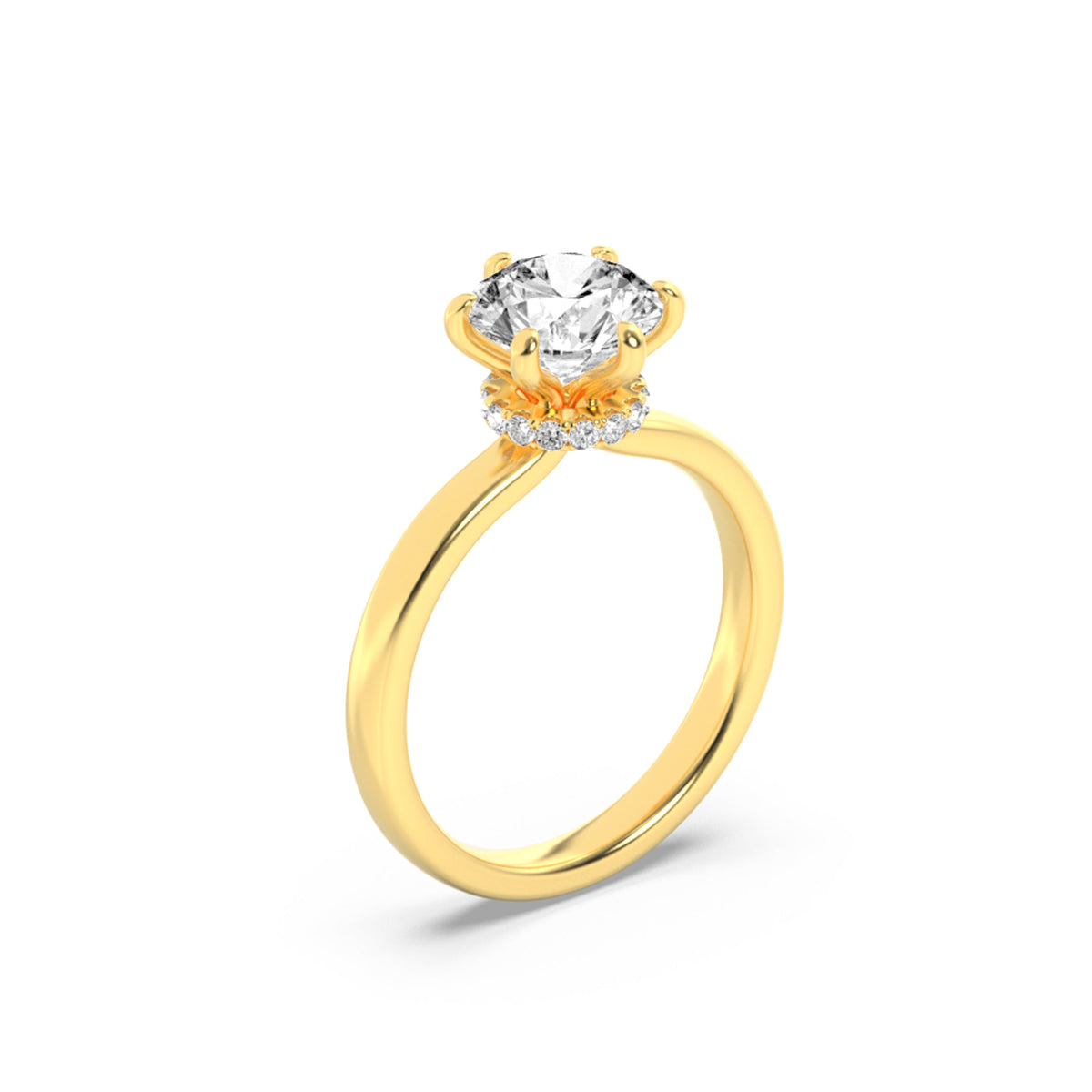 1CTW Round Lab-Grown Diamond Prong Hidden Halo Plain Shank Engagement Ring 14 Stones 2.7mm Width