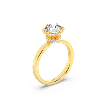 1CTW Round Lab-Grown Diamond Prong Hidden Halo Plain Shank Engagement Ring 14 Stones 2.7mm Width