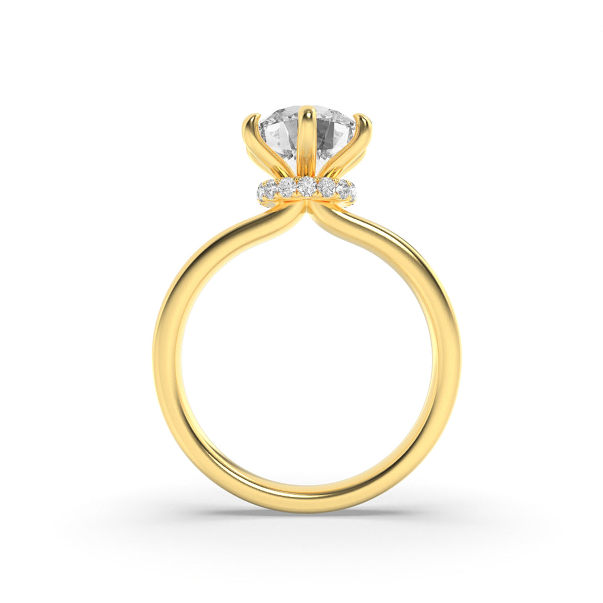 1CTW Round Lab-Grown Diamond Prong Hidden Halo Plain Shank Engagement Ring 14 Stones 2.7mm Width