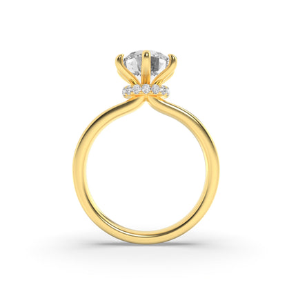 1CTW Round Lab-Grown Diamond Prong Hidden Halo Plain Shank Engagement Ring 14 Stones 2.7mm Width
