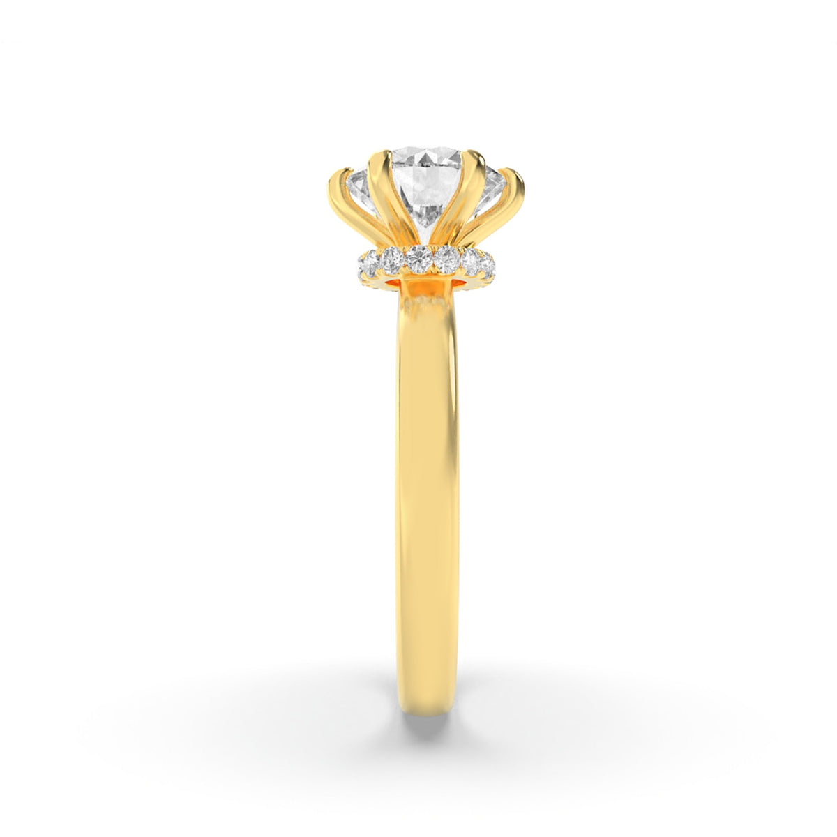 1CTW Round Lab-Grown Diamond Prong Hidden Halo Plain Shank Engagement Ring 14 Stones 2.7mm Width