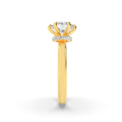 1CTW Round Lab-Grown Diamond Prong Hidden Halo Plain Shank Engagement Ring 14 Stones 2.7mm Width