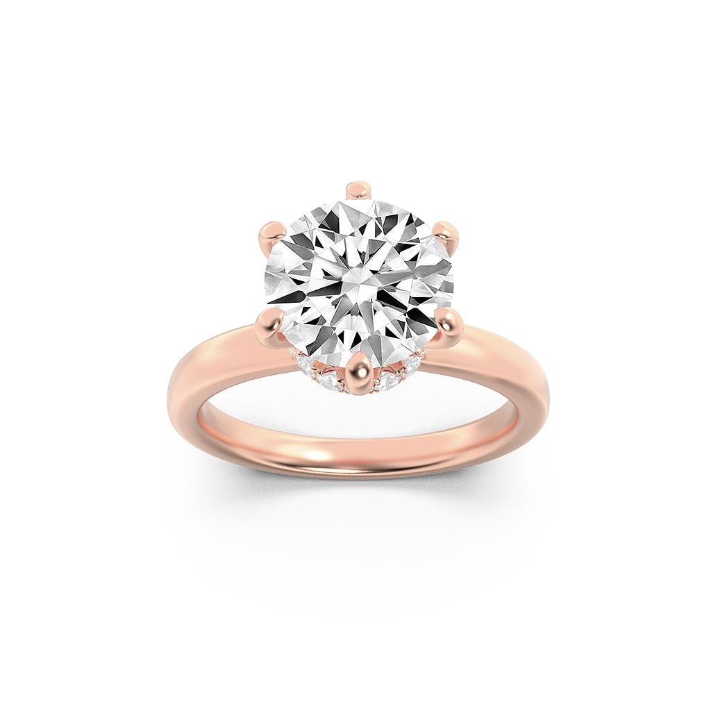 1CTW Round Lab-Grown Diamond Prong Hidden Halo Plain Shank Engagement Ring 14 Stones 2.7mm Width