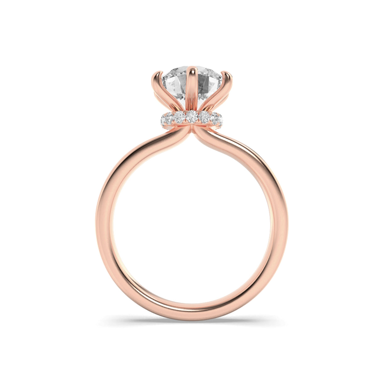 1CTW Round Lab-Grown Diamond Prong Hidden Halo Plain Shank Engagement Ring 14 Stones 2.7mm Width
