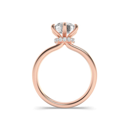 1CTW Round Lab-Grown Diamond Prong Hidden Halo Plain Shank Engagement Ring 14 Stones 2.7mm Width