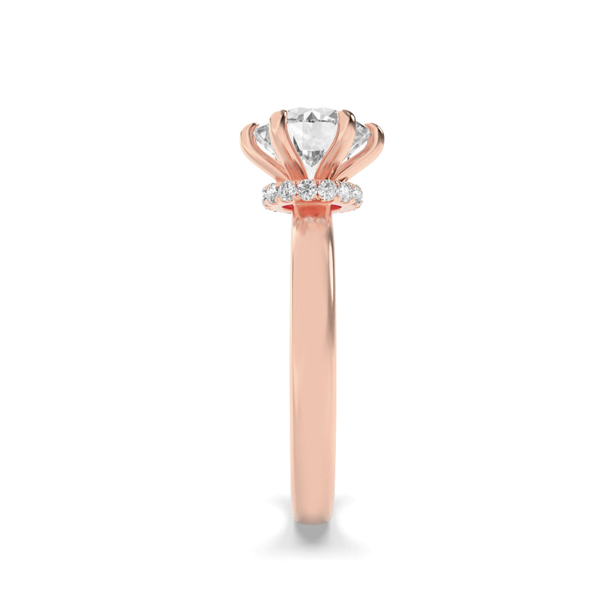 1CTW Round Lab-Grown Diamond Prong Hidden Halo Plain Shank Engagement Ring 14 Stones 2.7mm Width