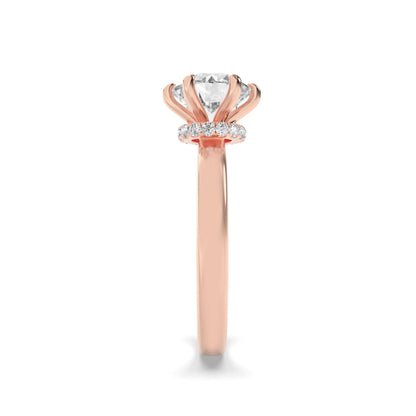 1CTW Round Lab-Grown Diamond Prong Hidden Halo Plain Shank Engagement Ring 14 Stones 2.7mm Width