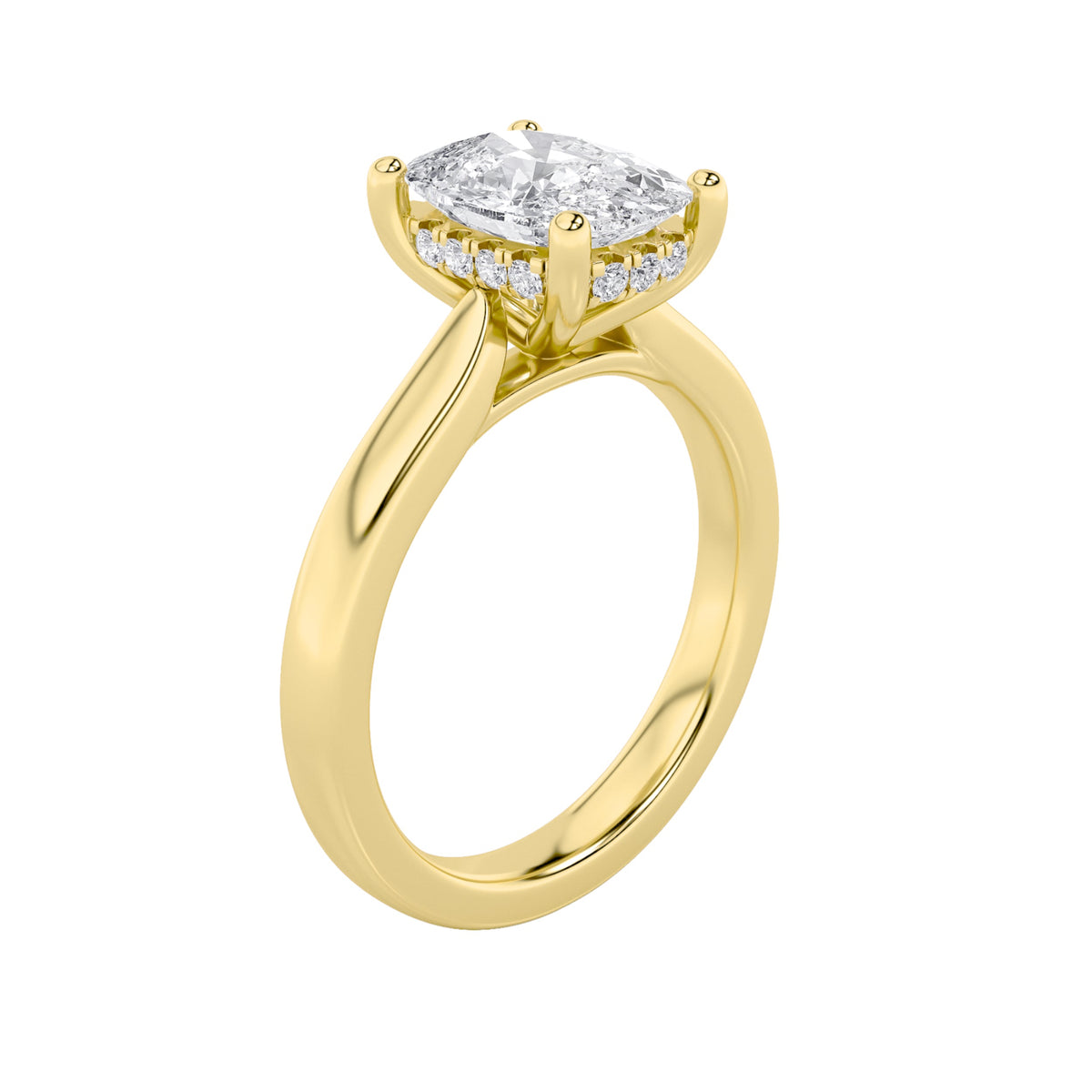1CTW Elongated Cushion Lab-Grown Diamond Prong Hidden Halo Cathedral Shank Engagement Ring 11 Stones