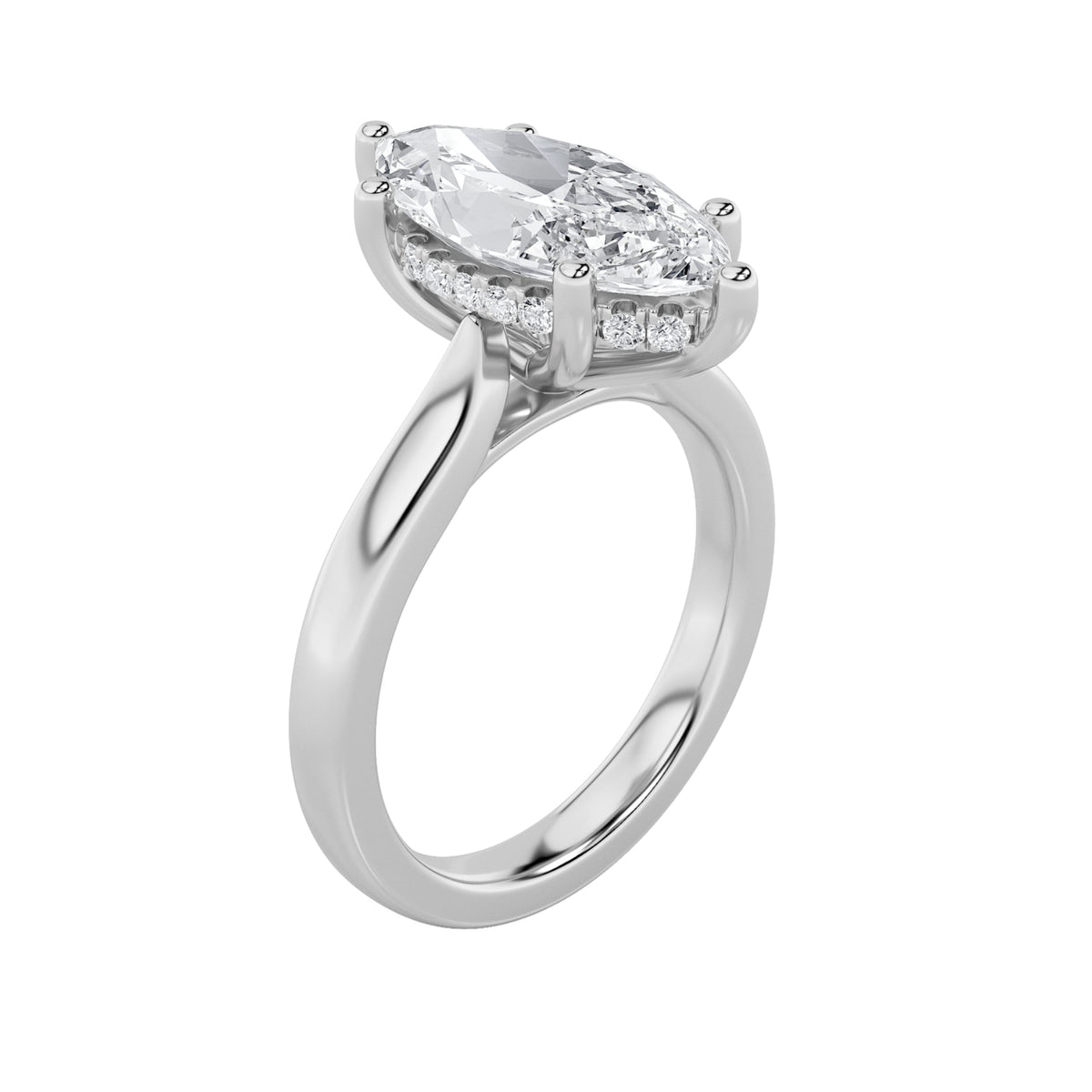 1CTW Marquise Lab-Grown Diamond Prong Hidden Halo Cathedral Shank Engagement Ring 11 Stones