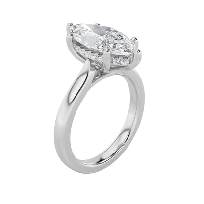 1CTW Marquise Lab-Grown Diamond Prong Hidden Halo Cathedral Shank Engagement Ring 11 Stones