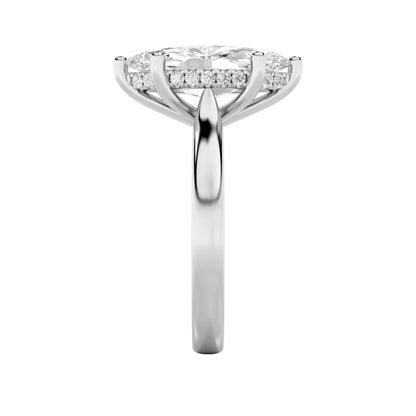 1CTW Marquise Lab-Grown Diamond Prong Hidden Halo Cathedral Shank Engagement Ring 11 Stones