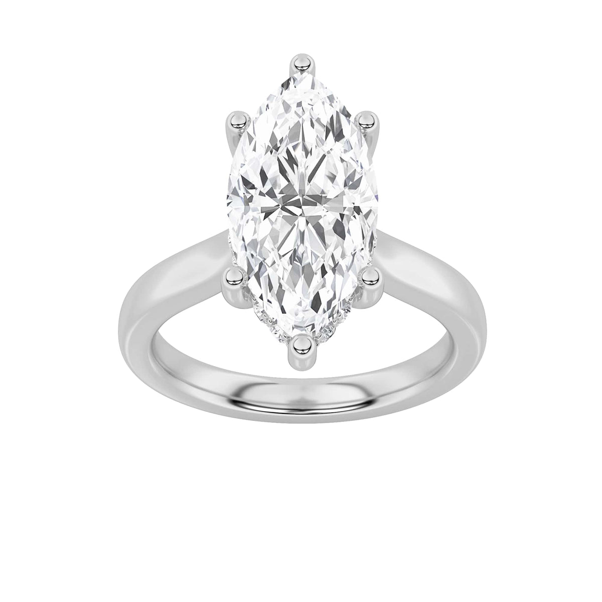 3CTW Marquise Lab-Grown Diamond Prong Hidden Halo Cathedral Shank Engagement Ring 19 Stones