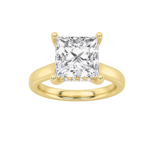 3CTW Princess Lab-Grown Diamond Prong Hidden Halo Cathedral Shank Engagement Ring 17 Stones