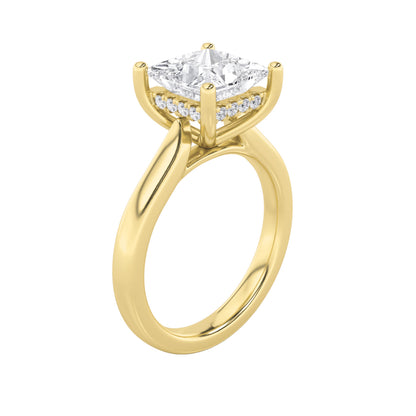 3CTW Princess Lab-Grown Diamond Prong Hidden Halo Cathedral Shank Engagement Ring 17 Stones