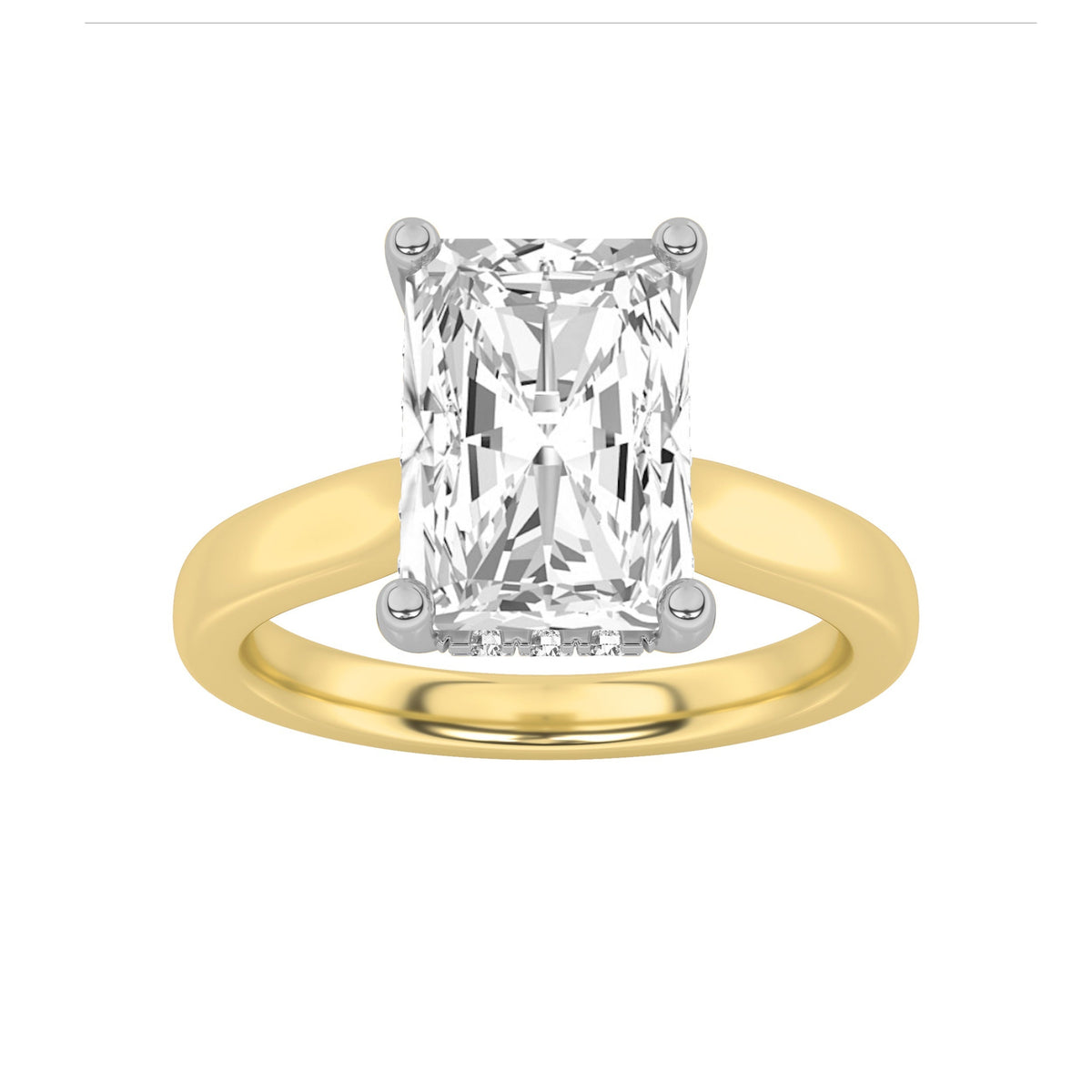3CTW Radiant Lab-Grown Diamond Prong Hidden Halo Cathedral Shank Engagement Ring 17 Stones