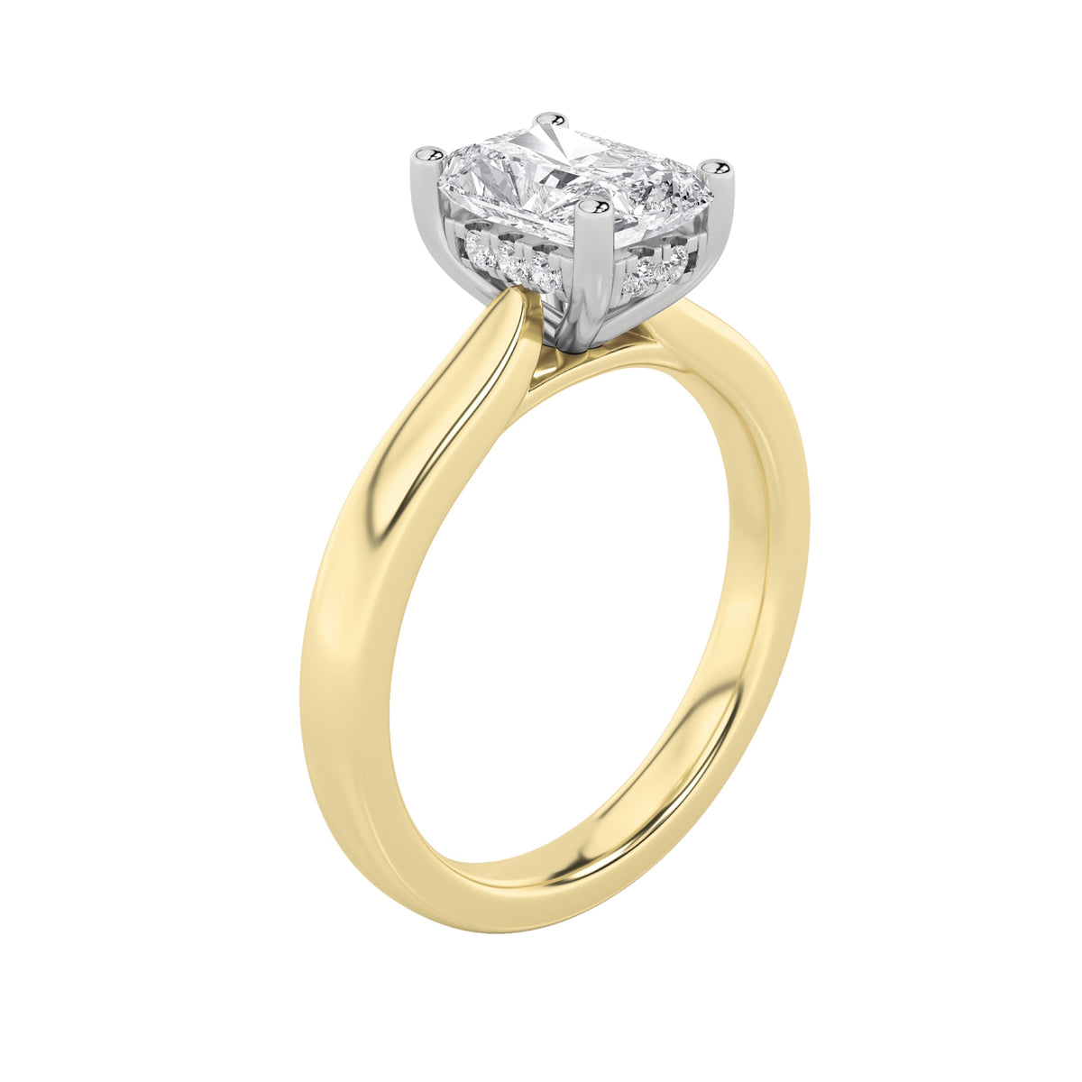 3CTW Radiant Lab-Grown Diamond Prong Hidden Halo Cathedral Shank Engagement Ring 17 Stones