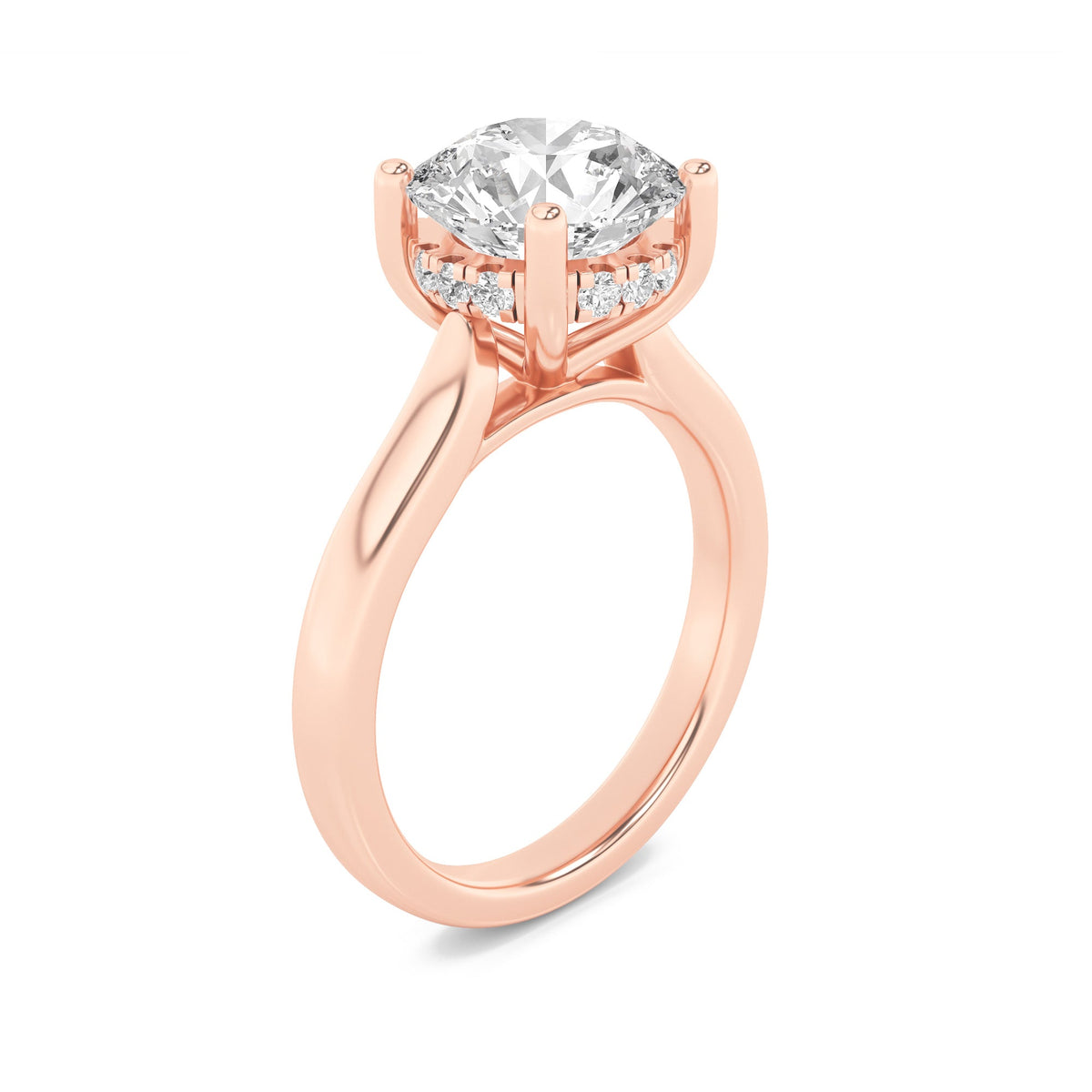 1CTW Round Lab-Grown Diamond Prong Hidden Halo Cathedral Shank Engagement Ring 9 Stones