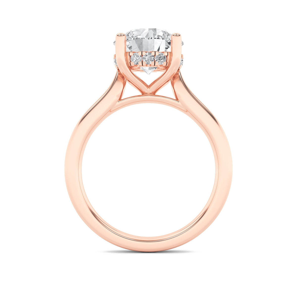 1CTW Round Lab-Grown Diamond Prong Hidden Halo Cathedral Shank Engagement Ring 9 Stones