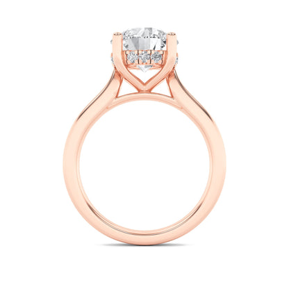 1CTW Round Lab-Grown Diamond Prong Hidden Halo Cathedral Shank Engagement Ring 9 Stones