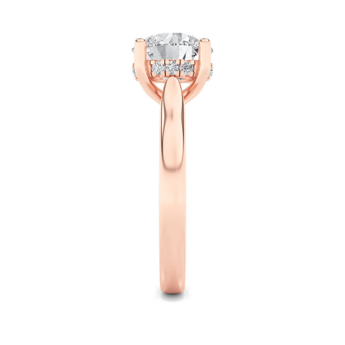 1CTW Round Lab-Grown Diamond Prong Hidden Halo Cathedral Shank Engagement Ring 9 Stones