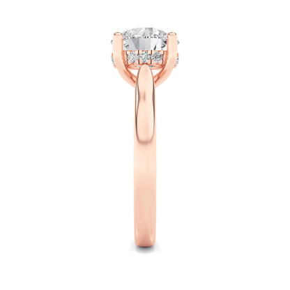 1CTW Round Lab-Grown Diamond Prong Hidden Halo Cathedral Shank Engagement Ring 9 Stones