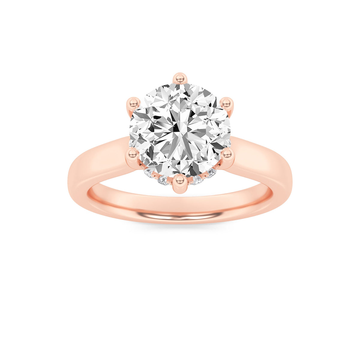 2CTW Round Lab-Grown Diamond Prong Hidden Halo Cathedral Shank Engagement Ring 13 Stones 2.9mm Width