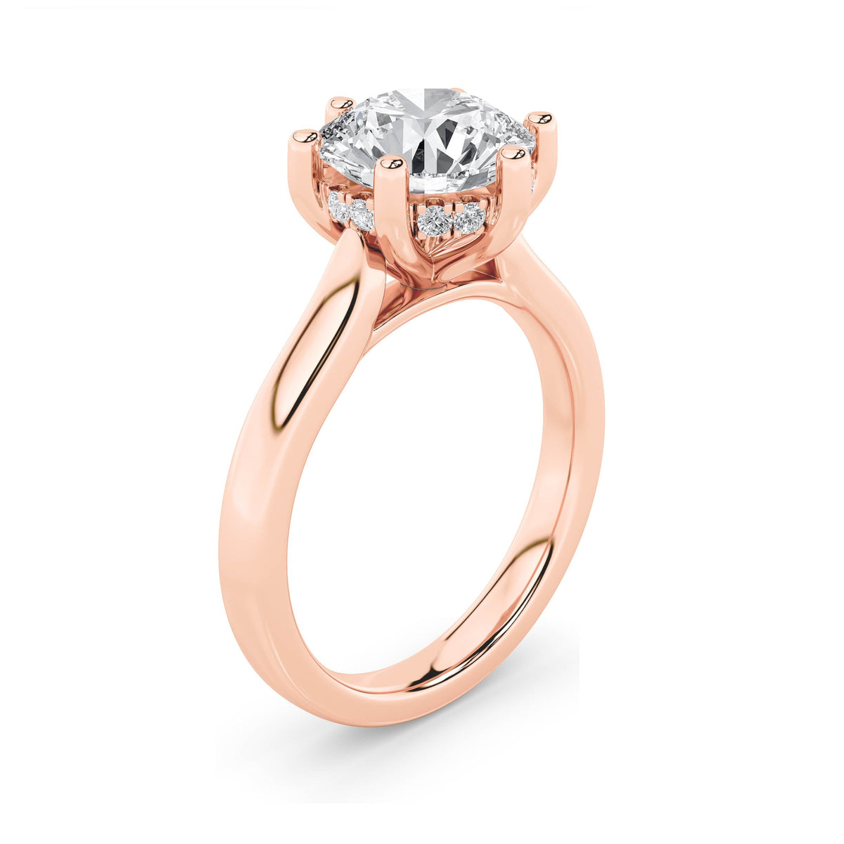 2CTW Round Lab-Grown Diamond Prong Hidden Halo Cathedral Shank Engagement Ring 13 Stones 2.9mm Width
