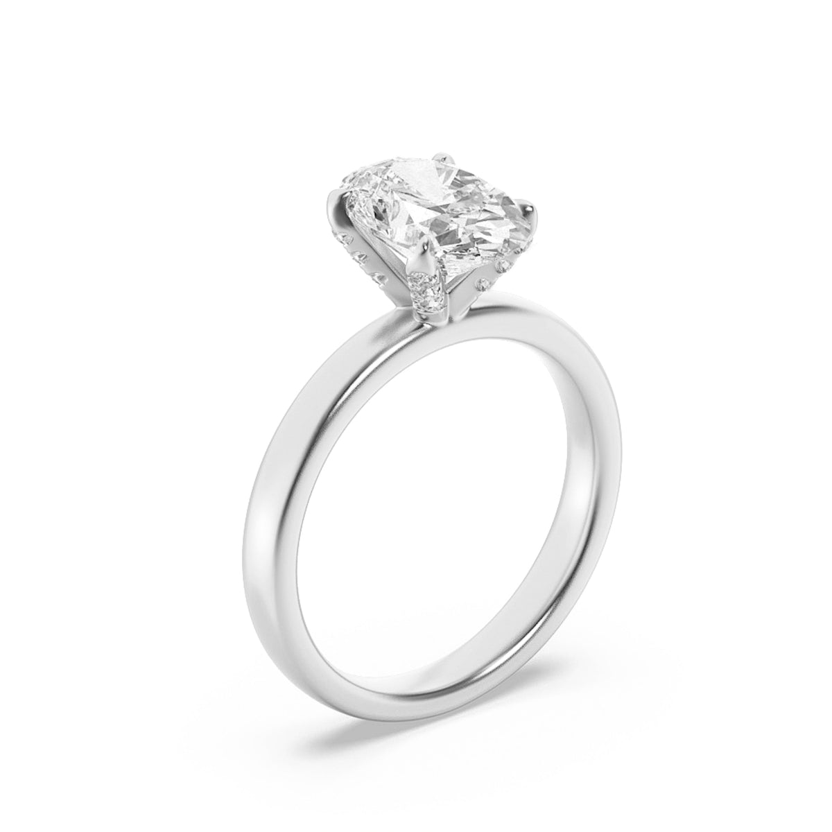 2CTW Oval Lab-Grown Diamond Prong Hidden Halo Petite Shank Ring 13 Stones 1.91ct Center