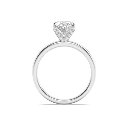 2CTW Oval Lab-Grown Diamond Prong Hidden Halo Petite Shank Ring 13 Stones 1.91ct Center