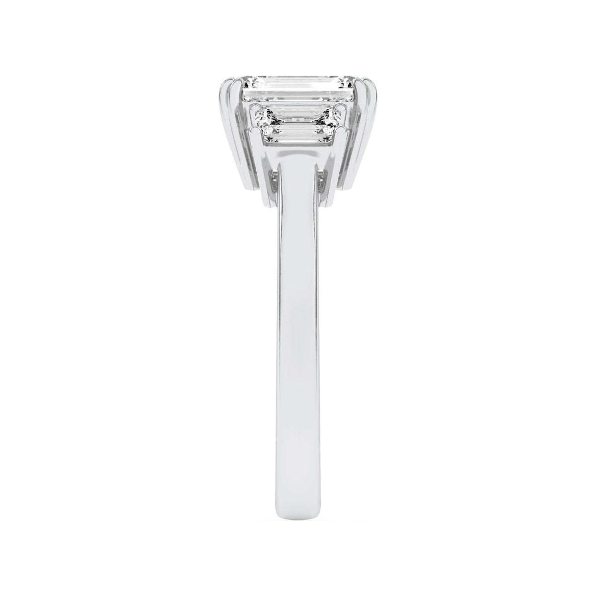 3CTW Emerald Lab-Grown Diamond Prong Three Stone Accented Ring 17 Stones