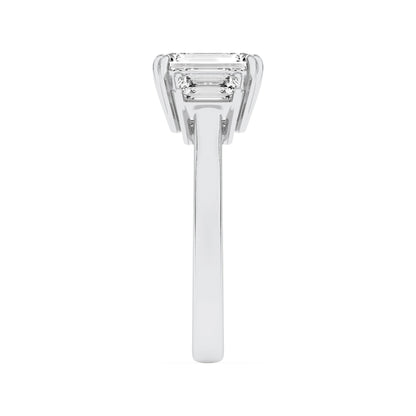 3CTW Emerald Lab-Grown Diamond Prong Three Stone Accented Ring 17 Stones