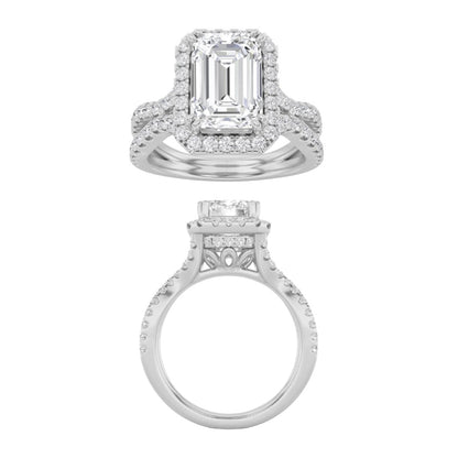 2CTW Emerald Lab-Grown Diamond Prong Split Shank Accented Ring 73 Stones