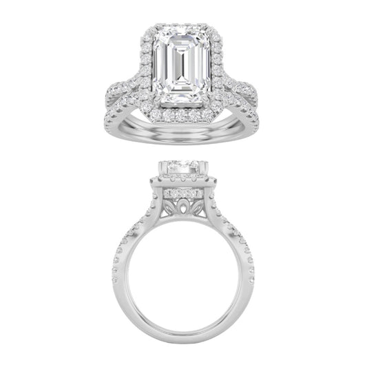 2CTW Emerald Lab-Grown Diamond Prong Split Shank Accented Ring 73 Stones
