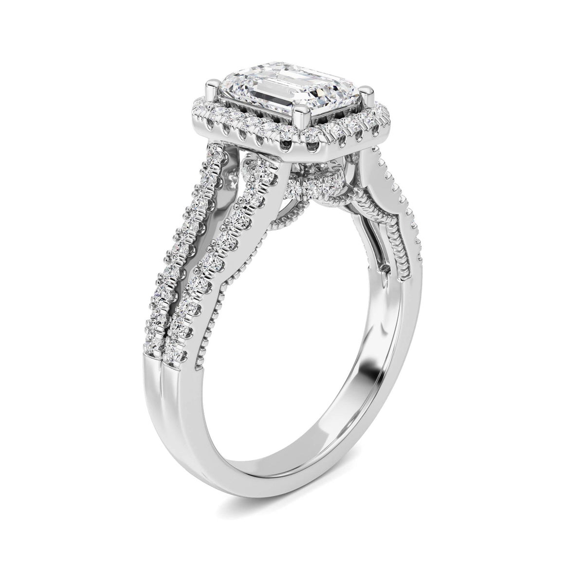 2CTW Emerald Lab-Grown Diamond Prong Split Shank Accented Ring 73 Stones