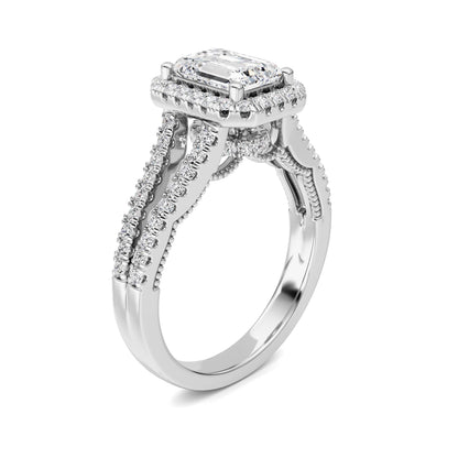 2CTW Emerald Lab-Grown Diamond Prong Split Shank Accented Ring 73 Stones