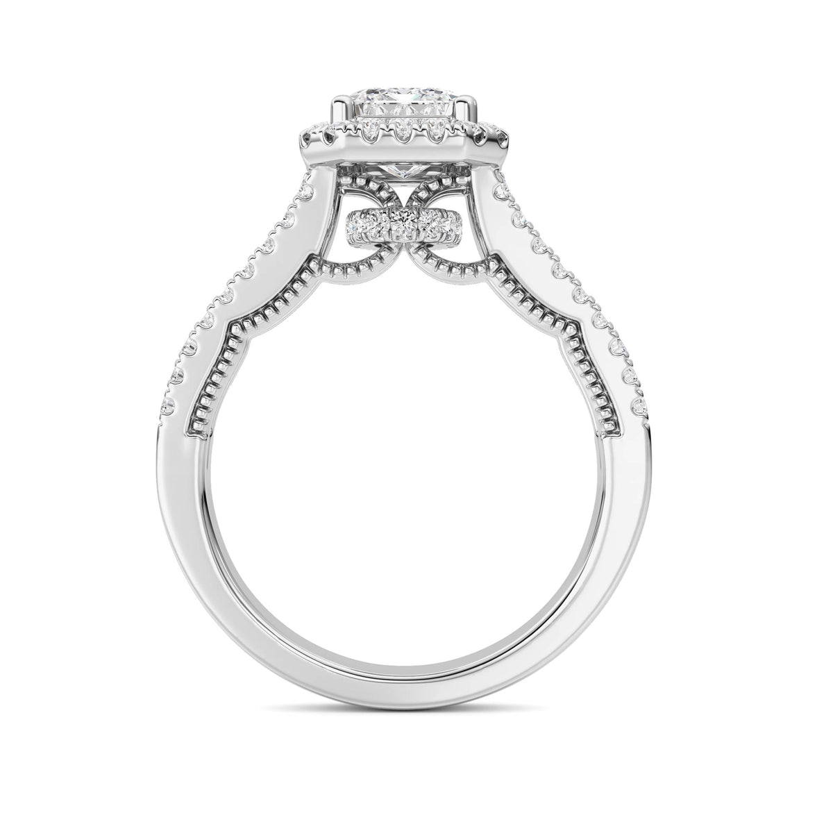 2CTW Emerald Lab-Grown Diamond Prong Split Shank Accented Ring 73 Stones