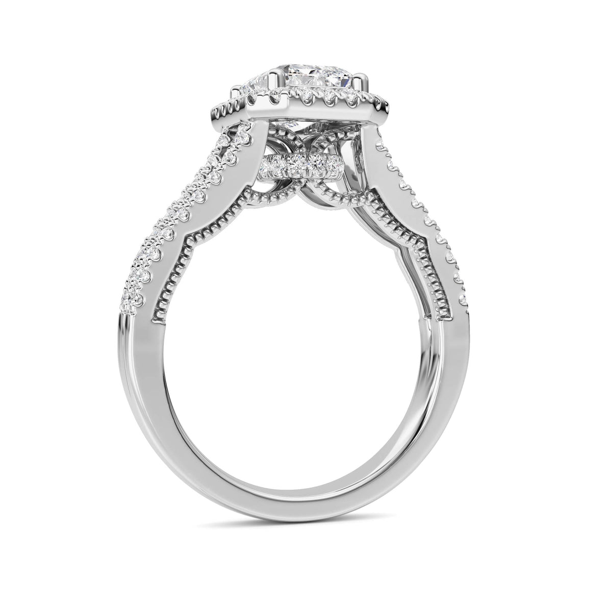 2CTW Emerald Lab-Grown Diamond Prong Split Shank Accented Ring 73 Stones