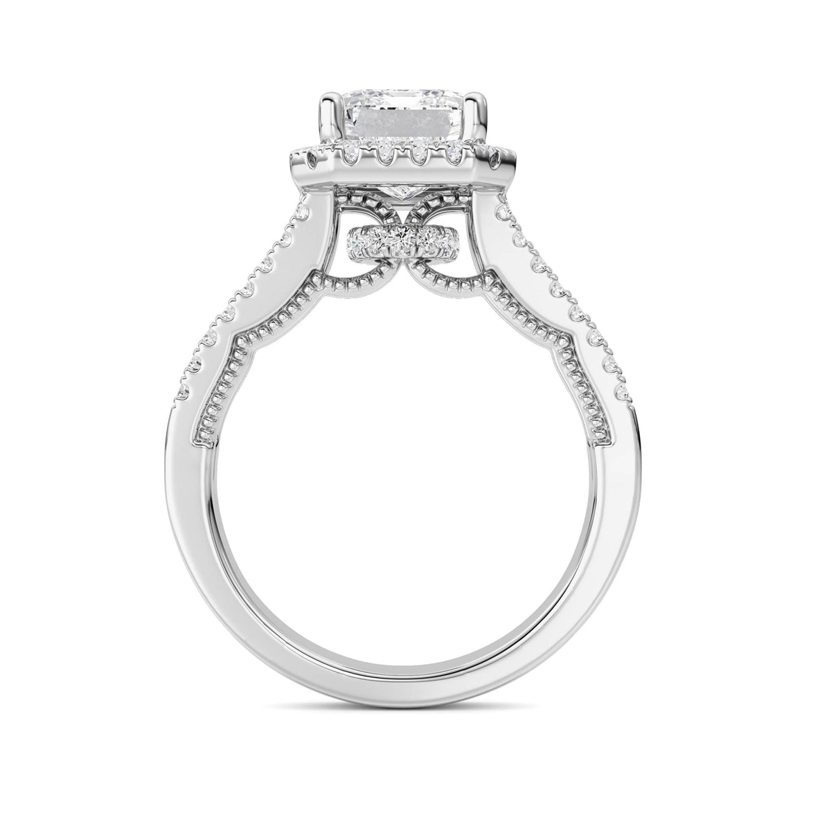 3CTW Emerald Lab-Grown Diamond Prong Split Shank Accented Ring 71 Stones
