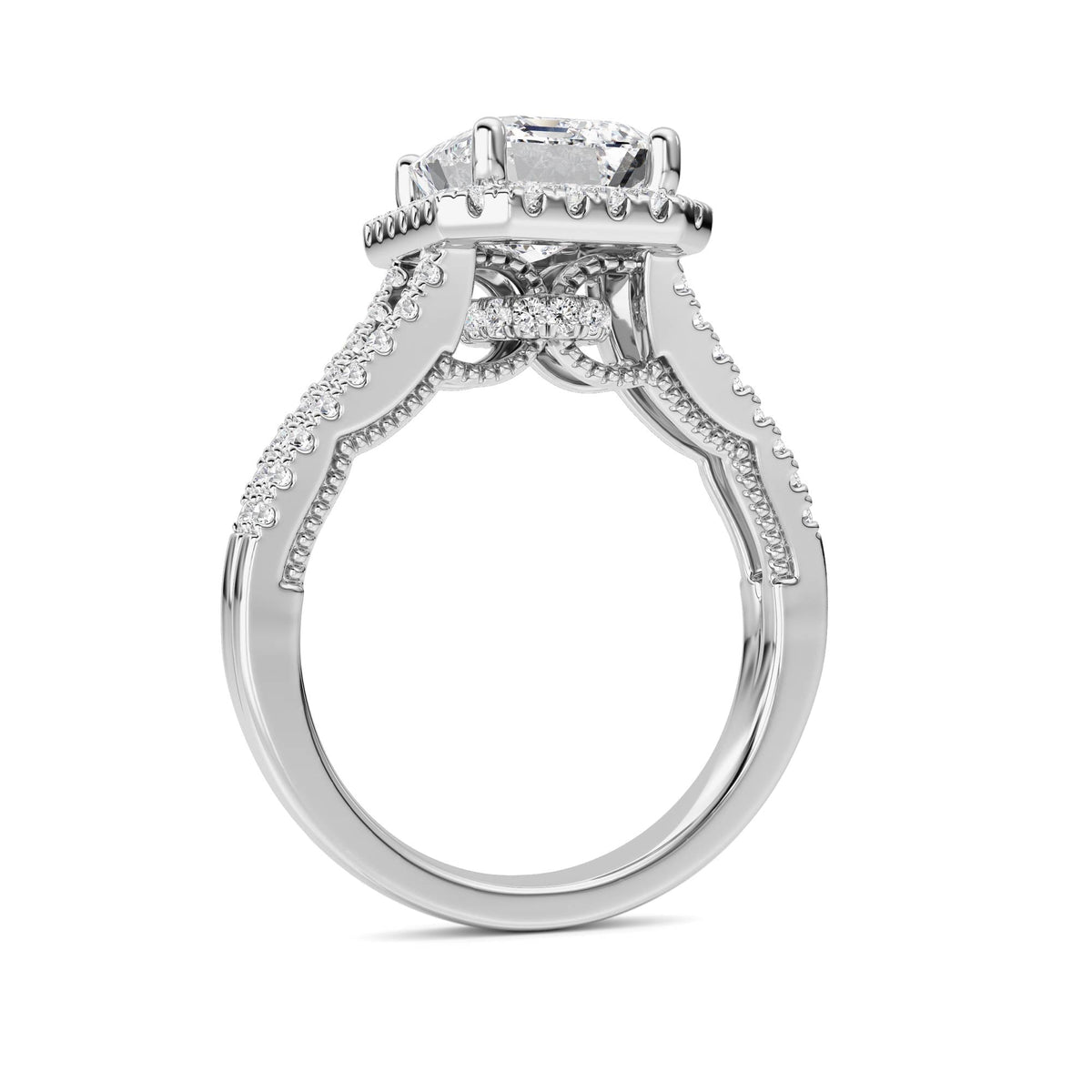 3CTW Emerald Lab-Grown Diamond Prong Split Shank Accented Ring 71 Stones