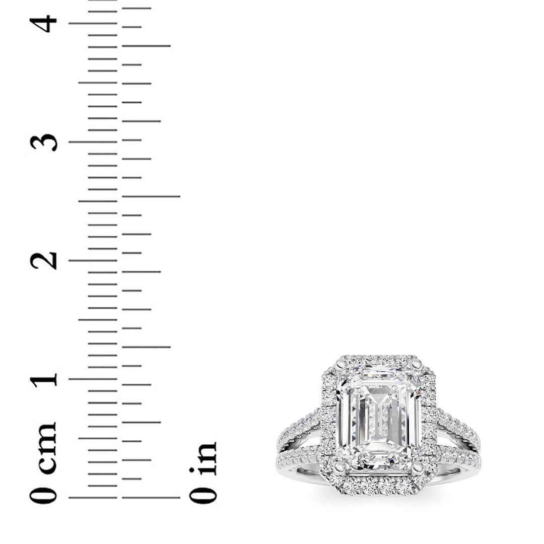 3CTW Emerald Lab-Grown Diamond Prong Split Shank Accented Ring 71 Stones