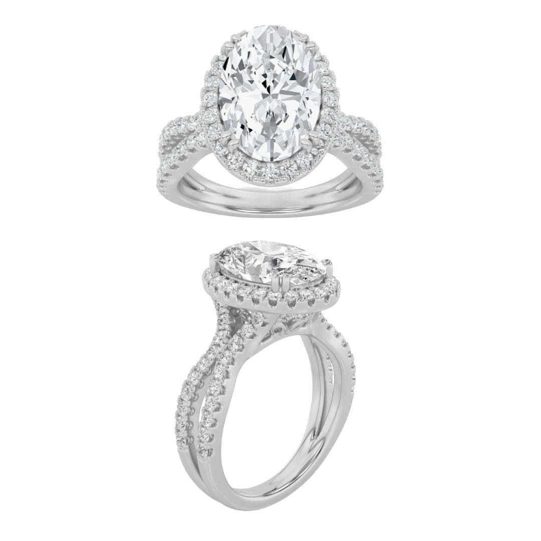 2CTW Oval Lab-Grown Diamond Prong Split Shank Accented Ring 73 Stones