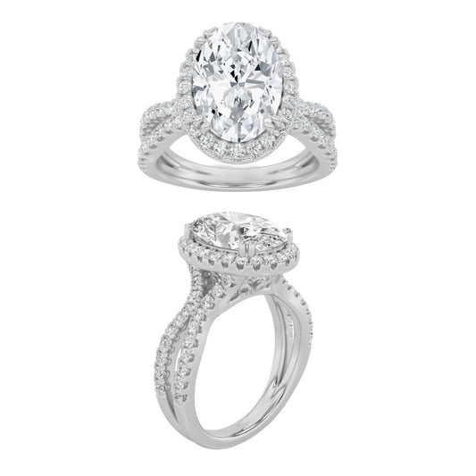 3CTW Oval Lab-Grown Diamond Prong Split Shank Accented Ring 77 Stones