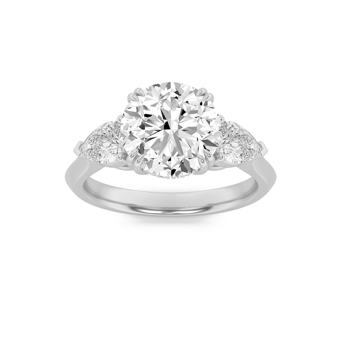 3CTW Round Lab-Grown Diamond Prong Three Stone Hidden Halo Ring 23 Stones