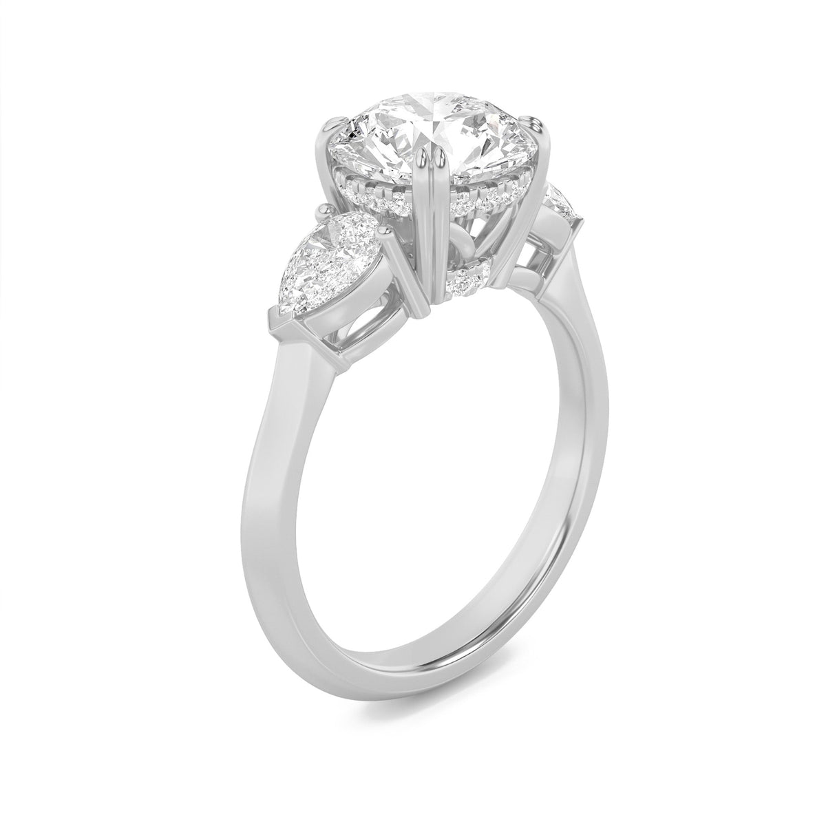 3CTW Round Lab-Grown Diamond Prong Three Stone Hidden Halo Ring 23 Stones