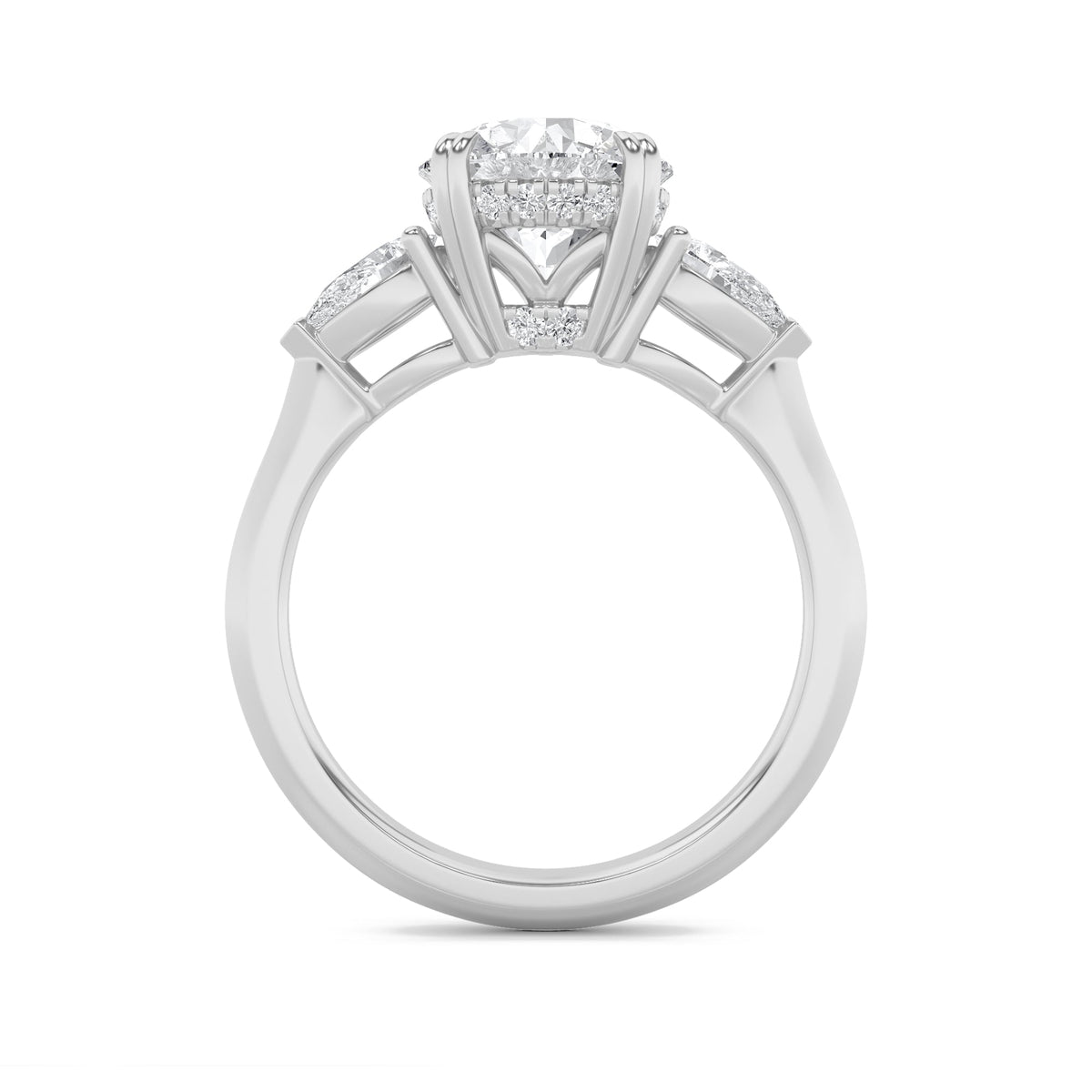 3CTW Round Lab-Grown Diamond Prong Three Stone Hidden Halo Ring 23 Stones